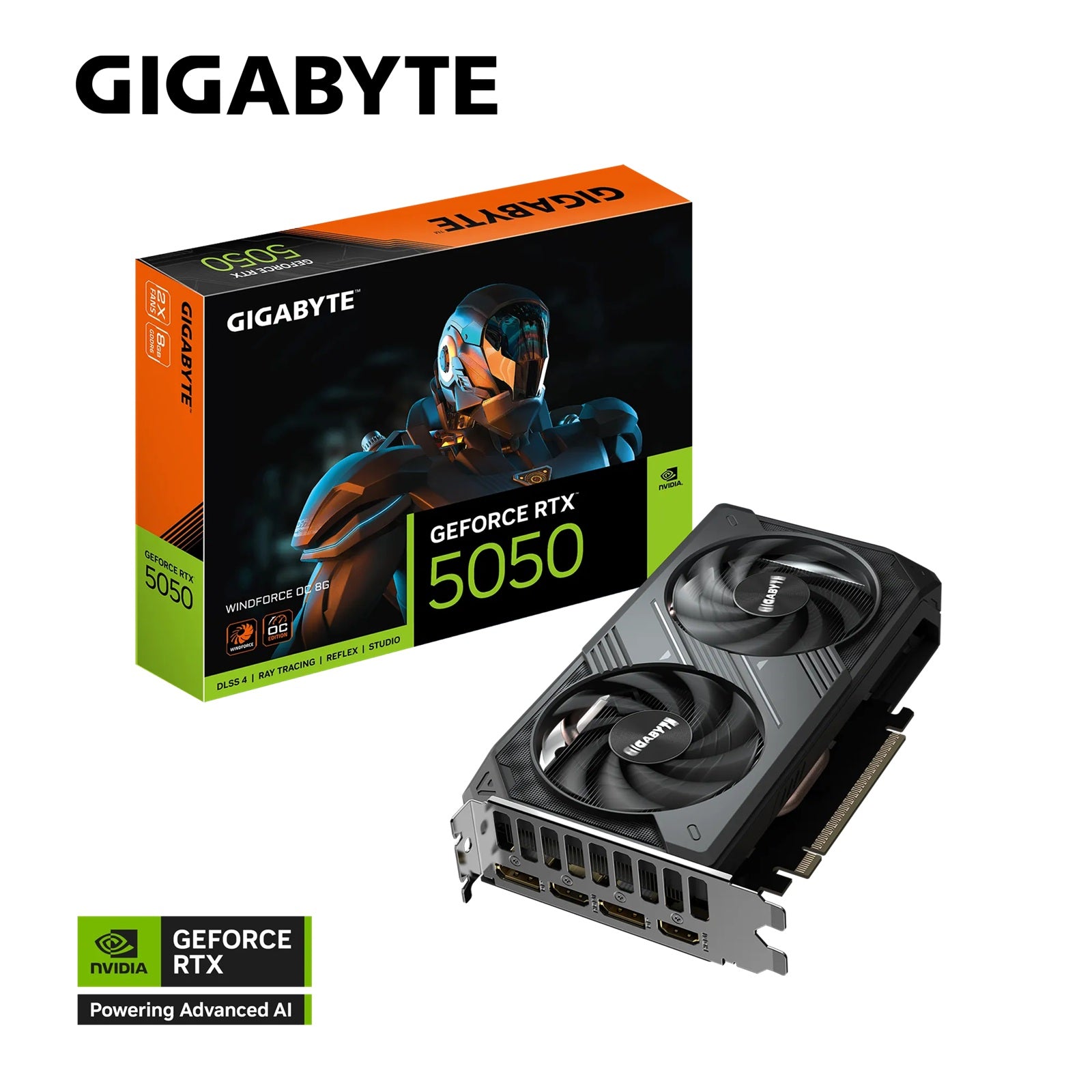Gigabyte GeForce RTX 5050 WINDFORCE OC 8G, 20 Gbps, GDDR6, 128 bit, PCI-E 5.0, DirectX 12 API, PSU 550W, 8 Pin*1, DisplayPort 2.1b *2, HDMI 2.1b *2 Gigabyte GeForce RTX 5050 WINDFORCE OC 8G, 20 Gbps, GDDR6, 128 bit, PCI-E 5.0, DirectX 12 API, PSU 550W, 8 Pin*1, DisplayPort 2.1b *2, HDMI 2.1b *2
